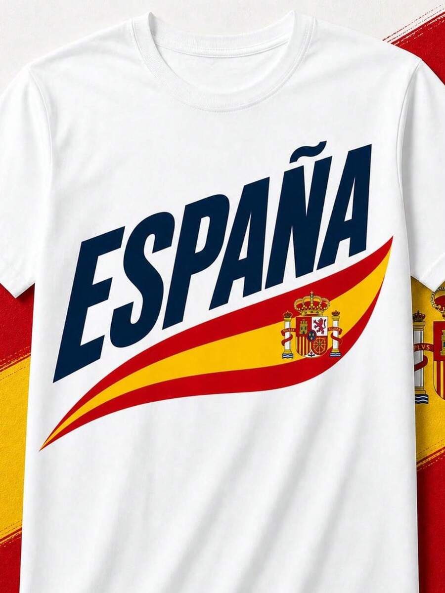Spain Wave Script T-Shirt| Spanish Flag  Unisex - White - View 1