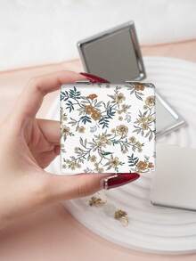 1pc Portable Folding Compact Mirror, Floral Design, Stainless Steel Frame With Nano Electroplating, Suitable For Various Occasions - Multicolor - View 16