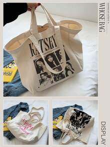 KATS/EYE Handbag/Shoulder Bag, PINKY UP, MANON, SOPHIA, DANIELA, LARA, MEGAN, YOONCHAE, Y2K Retro Style Pattern, Large Capacity Canvas Bag, CAT EYE KATSEYE Tote Bag, EYEKONS Fan Enthusiast Versatile Item - Multicolor - View 8