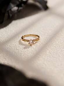Nooxian 1pc Transparent Round Cubic Zirconia Ring - Yellow Gold - View 4
