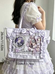 1 pieza Bolso de hombro estilo japonés elegante, decorado con lazo de encaje y corazón de perla, bolso tote de gran capacidad, bolso cruzado de alta calidad para uso diario, bolso Ita DIY, bolso decorativo transparente, adecuado para exhibir artículos de anime, compras, reuniones - Multicolor - Ver 11
