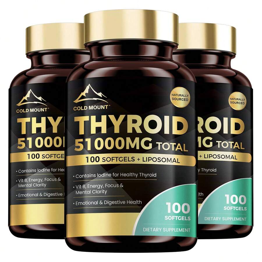 Thyroid Support Formula, Enhances Mood, & Digestive Function, Balances Substances, Contains Lodine, L-Tyrosine, Ashwagandha Root, Bladderwrack Thallus, 100 Softgels, Lasts For 50 Days - Three Bottles-Best Choice - 查看 1