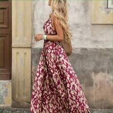 Vestido sin mangas de cuello en V con estampado total para vacaciones de verano de mujer - Rojo violeta - Ver 1