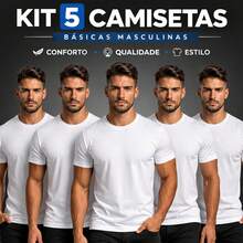 Set Of 5 Men's Basic Plain T-Shirts, 100% Premium Cotton - Kit Of 5 Fixed Colors - View 4