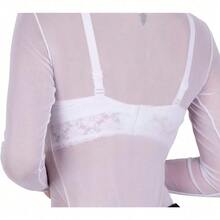 Women's Plain Tulle Bodysuit With Long Sleeves And High Neck - Sheer - Autumn/Winter Fashion - 白色 - 查看 2
