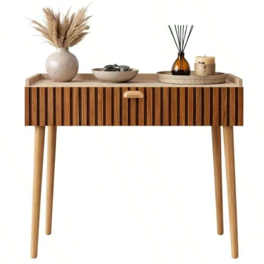Sideboard With 1 Door, Wooden Legs, Classic New Retro Style, 90 Cm. Immediate Shipping. - Rust Brown - View 1