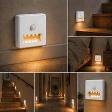 4-LED 智能感應樓梯燈，樓梯與天花板地板燈，2色可選，自動開關，插電即用安裝，現代正方形設計，適用於走廊、樓梯間、客廳、臥室、居家與車庫 - 白色 - 查看 10