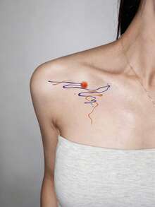 1pc Artistic Abstract Sunset Tattoo Sticker, Waterproof Long Lasting Fake Tattoo, Boho Chest Body Art Decal - Multicolor - View 4