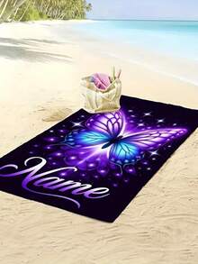 1 pieza Toalla de playa personalizada - Estampado de mariposa púrpura y nombre - Colores brillantes, microfibra ligera, resistente a la arena y de secado rápido, perfecta para viajes y diversión en la playa, esencial para la piscina y el camping - Multicolor - Ver 9