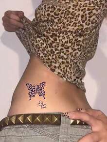 Tattoo Stickers, 2 Sheets/Set, Y2K Style Leopard Print Butterfly, Minimalist Line Heart Art Design, Water Transfer Paper Sweat-Resistant, Matte Long-Lasting Non-Permanent Temporary Tattoo, Party Decoration Stickers, Disposable Lasts 7-14 Days, Ideal Choice For Fashionistas. - Brown - View 4
