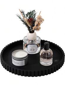 [US 2-7 Day Delivery] Luxury Decorative Tray With Wave Border Water-Resistant Perfume Organizer For Apartment Essential Retro Candle Holder Tray Ideal To Hold Espresso Cups Essential Oils Aromatherapy Pots Home Decor Vanity Trays - O-黑色 - 查看 11