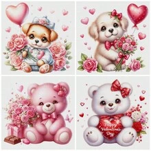 1 Set 46cm/18.11inch Valentine's Day Cute Pet Semi-Finished Cross Stitch Kit, DIY Needlework Materials, 11CT Printed Cross Stitch Decor Painting, Creative Handmade Gift, Full Home Decor Craft Set, Frame Not Included - Valentine's Day Cute Pets - View 3