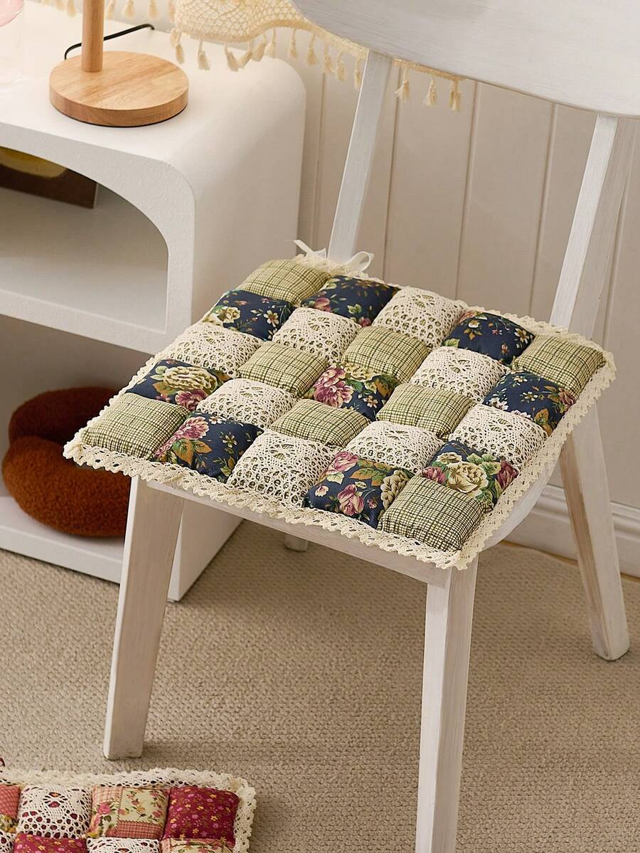 1 pièce Coussin de chaise de style campagnard épaissi, design bicolore, attaché par des liens, convient pour la salle à manger, la chambre, les chaises d'intérieur et d'extérieur, doux et confortable, facile à nettoyer - Vert - Voir 1
