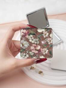 1pc Portable Folding Compact Mirror, Floral Design, Stainless Steel Frame With Nano Electroplating, Suitable For Various Occasions - Multicolor - View 10
