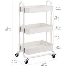 3-Tier Rolling Kitchen Cart White Rolling Utility Cart With Wheels Storage Organizer For Home Office - White - View 5