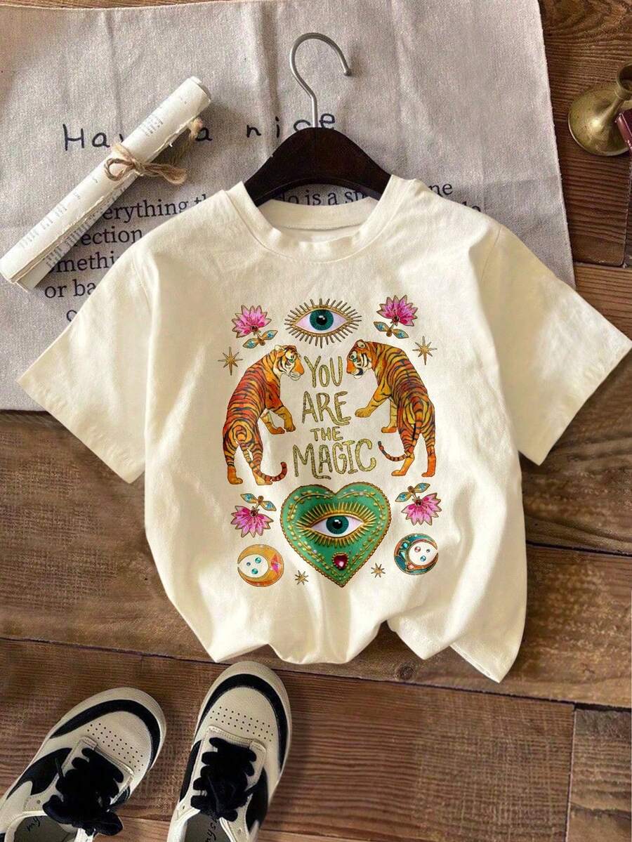 Women's Casual Printed T-Shirt, Short Sleeve And Round Neck, Local Urban Fashion Spring/Summer. Women's Blouses, Women's T-Shirts. 180g (S-XXXL) - 杏子 2 - 查看 1