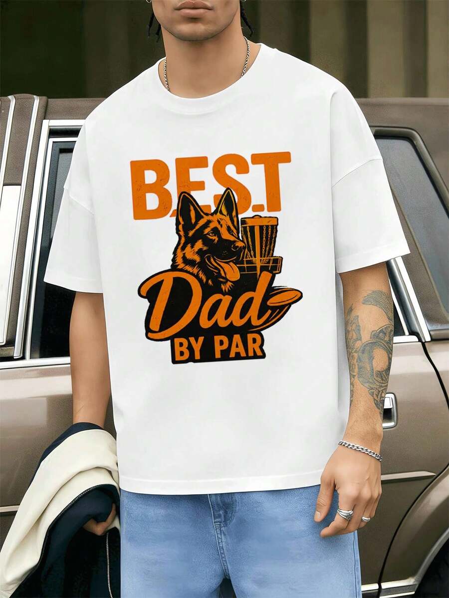 "Best Dog Dad Disc Golf Tee Spring", Premium Cotton, Comfortable Fit, Breathable, Street Hip-Hop Style, Unique Graphic Print - White - View 1