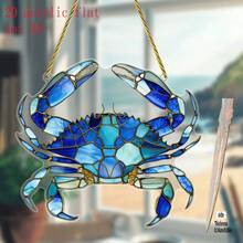 1 pieza Atrapasol de acrílico con efecto de vidrio teñido de cangrejo azul animal marino, adorno colgante plano 2D para ventana, reutilizable para decoración interior costera de balcón, sala de estar, hogar y fiesta, regalo - Atrapasueños de cangrejo - Ver 9