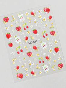 2 pezzi Adesivi per unghie a rilievo 5D a forma di fragola, decalcomanie per unghie estive con frutta e fiori carini e freschi, eleganti toppe autoadesive per unghie con motivi floreali, accessori per la decorazione fai-da-te del design delle unghie estive - Multicolore - Visualizzare 10