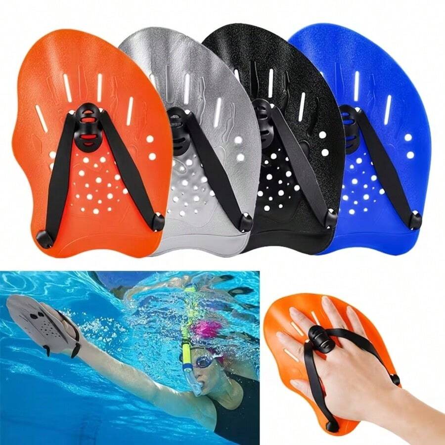 1 Pair Swimming Training Hand Paddles, Freestyle Backstroke Adjustable Strap Hand And Foot Paddles - Multicolor - View 1