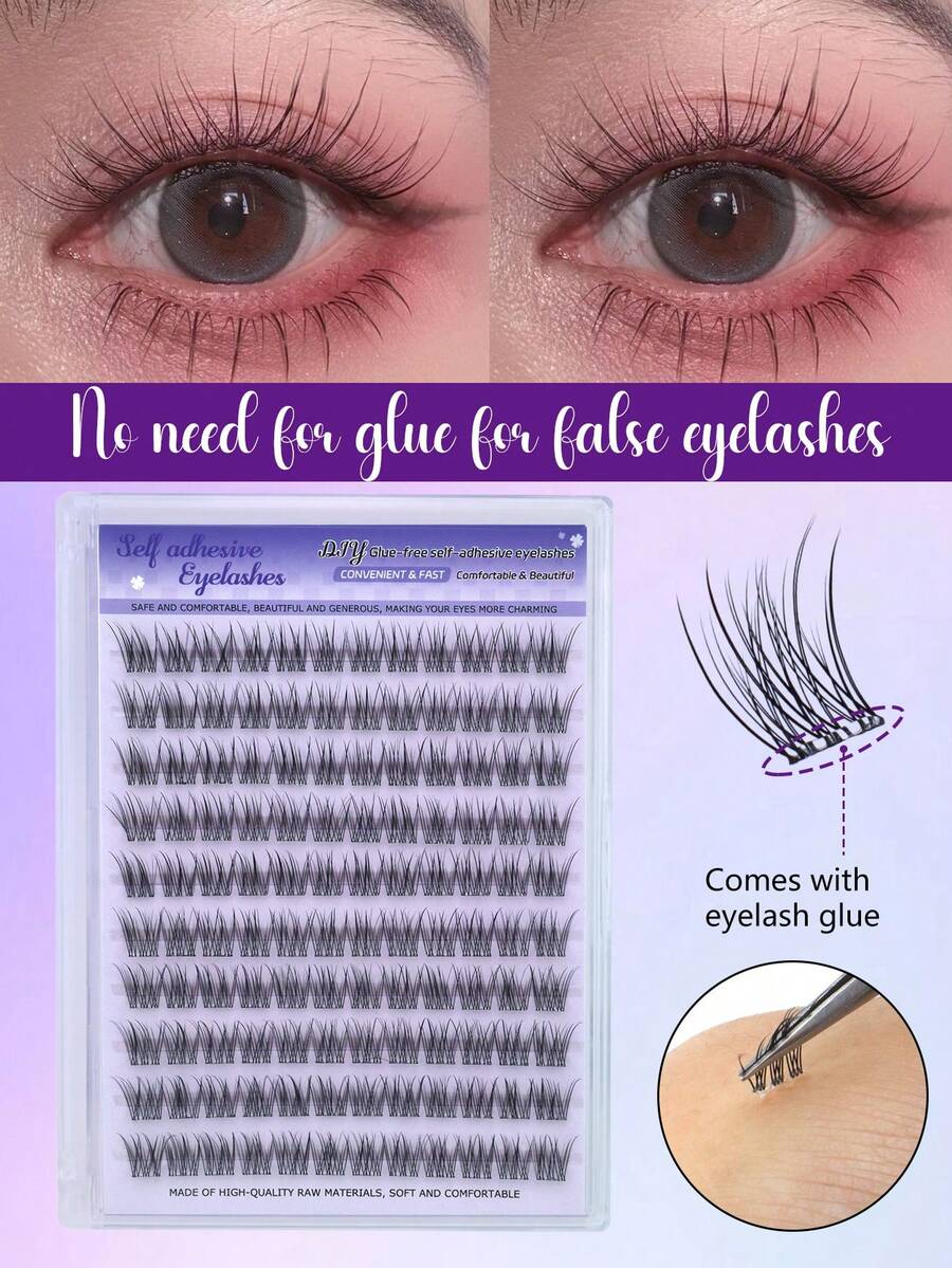 120 Clusters Glue-Free Self-Adhesive Fishtail Cross Dense Eyelashes ...