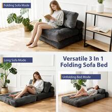 Foldable Sofa Bed, Extendable Armchair With Cushions, Mattress With Back Support, Portable Sofa Bed, Comfortable Floor Sofa For Living Room And Bedroom - 深灰色 - 查看 3