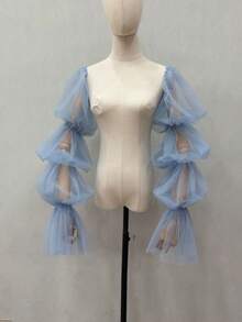 1pc White Mesh Puff Sleeve, 2pcs Elastic 4-Layer Dark Bride Sleeve Cuffs - Multicolor - View 15
