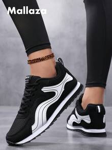 Women's Vintage Personalized Soft Sole Round Toe Lace-Up Original Style Shoes, Breathable Lightweight Comfortable Flexible Youth Campus Casual Versatile Daily Commute Jogging Sneakers - Black and White - View 13