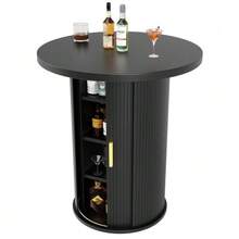 Bar Table Set With 2 Bar Stools, Round High Table With Storage Space And 2 Ergonomic Bar Stools, MDF Wood Look, For Bar And Living Room - Black - View 8