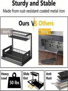 2-Tier Pull-Out Under Sink Organizer Rack - Heavy Duty Plastic, Waterproof, Rust-Proof, Space-Saving Design For Kitchen, Bathroom, Pantry, Fridge, Laundry Room - Easy Installation, White And Black - White - View 7