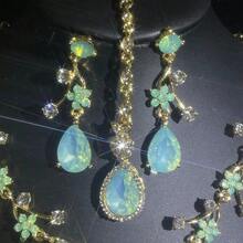 1 Juego de Joyería para Mujer, Pendientes, Collar y Cadena para la Frente Incrustados con Pedrería de Lujo y Elegantes, Juego de 4 Piezas, Adecuado para Novia, Boda, Banquete, Fiesta - conjunto de joyas - Ver 6