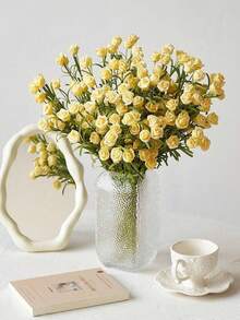 1/3/6pcs Artificial Mini Rose Bouquet, Realistic DIY Foam Flower Decoration. Suitable For Mother's Day Gift, Wedding Bouquet And Centerpiece, Outdoor Party Backdrop, Room And Tabletop Decor, Garden Potted Plant Ornament, Birthday Gift, Graduation Ceremony Home Decor, Back To School Home Supplies And School Supplies, Wedding Decoration, Fake Plants Living Room, Bathroom Decor, Home Decor, Pampas Grass Decoration, House Decor - Yellow - View 3