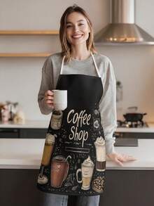 1pc, Coffee Pattern Polyester Apron, Suitable For Cooking, Baking, And Gardening - Can Be Used As Attire For The Kitchen And Dining. - Multicolor - View 6