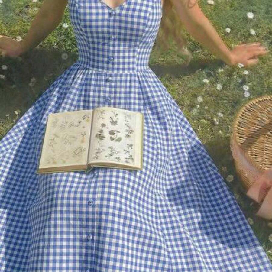 MOD Vestido midi casual de mujer con estampado de cuadros y espalda descubierta, para verano - Azul y blanco - Ver 1