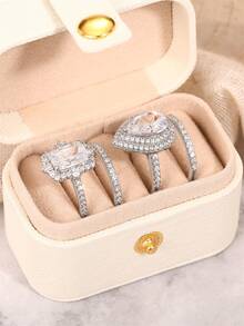 4pcs Elegant Cubic Zirconia Stone Rings Set With Gift Box, Suitable For Women, Applicable For Wedding, Engagement, Anniversary Party, Jewelry Valentine's Day Gift And More - 1# - View 2