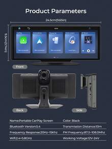 REMAX Display touch screen portatile per auto da 26,1 cm, telecamera di retromarcia HD + telecamera frontale rotante, CarPlay e Android Auto integrati, plug & play, accessori per auto, elementi essenziali per auto, articoli per auto - M53 - Visualizzare 12
