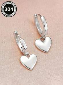 1 par de elegantes pendientes con forma de corazón para adolescentes, adecuados para uso diario, joyería de fiesta o regalo de cumpleaños - Plateado - Ver 3