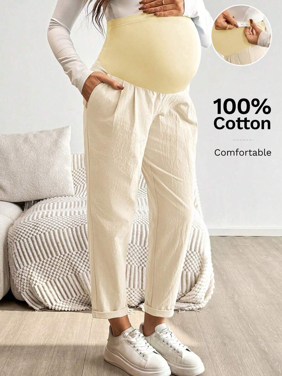 Pantalones casuales de unicolor para maternidad - Albaricoque 2 - Ver 1