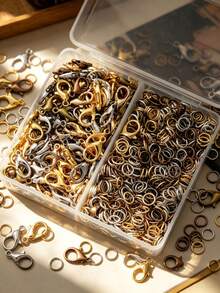 1 Box 500pcs Mixed Color Alloy Lobster Claw Clasps And Jump Rings Jewelry Making Accessories Set, Includes 400pcs Open Jump Rings And 100pcs Lobster Clasps, Suitable For DIY Jewelry Making, Handmade Beading, Necklace Connector Rings, Bracelet & Anklet Connectors, Earring Open Rings, Bag Charm Chain Clasps, Phone Keychain Closure Rings - 1 Box Of Mixed-color Lobster Buckles and Rings - View 1
