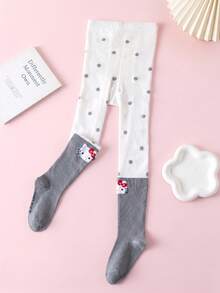 Noctvar OBM Sleepwear X Hello Kitty 1雙波點拼接Hello Kitty兒童褲襪，夏季透氣不勒腰女童學校/休閒打底褲，可愛貓咪緊身褲 - 彩色 - 查看 6