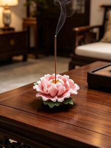 蓮花牡丹香座，禪意手工陶瓷裝飾品，居家辦公室茶桌裝飾，創意香氛禮物 - 均碼 - 查看 4