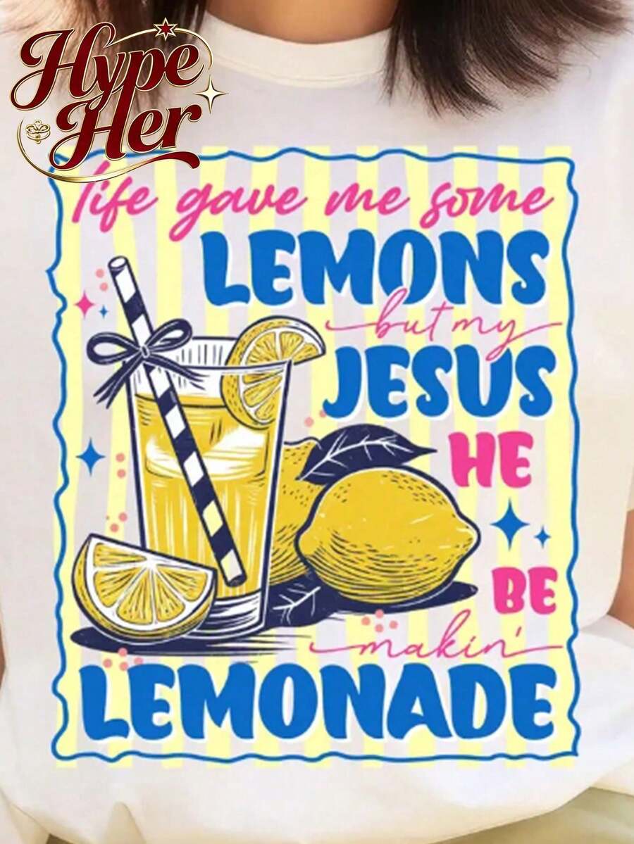 But My Jesus He Be Makin' Lemonade Graphic Tee, Oversized Women's Casual, Beach Vacation Easter Top For Women - 白色2 - 查看 1