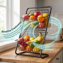 2 Tier Metal Fruit Basket For Kitchen Countertop – Fruit & Vegetable Storage - Black - View 4
