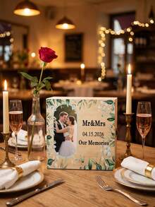 1pc Custom Wedding Photo Wood Keepsake Box,Floral/Eucalyptus Theme Memories Box,Mr Mrs Memory Box,Bridal Shower/Anniversary/Wedding Memories Storage - Multicolor - View 8