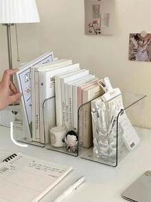 1/2 piezas Estantería transparente para revistas, organizador de correo, estantería de escritorio, estantería transparente para carpetas, soporte para archivos de papel, funda para portátil y libros, soporte organizador de libros de plástico con múltiples compartimentos - Soporte de archivos de escritorio transparente, oficina, hogar, decoración de estantería - Transparente - Ver 5
