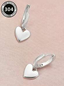1 par de elegantes pendientes con forma de corazón para adolescentes, adecuados para uso diario, joyería de fiesta o regalo de cumpleaños - Plateado - Ver 2