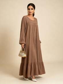 1 pieza Vestido holgado musulmán con dobladillo con volantes, Abaya - Multicolor - Ver 3