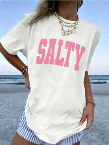 1 Piece Women's Graphic T-Shirt With "If You're In A Bad Mood, Please Go Back To The Beach" Print, 100% Cotton, Double-Sided Print, Casual Summer Style, Plus Size. | Clothing - 藍色和黑色 - 查看 5