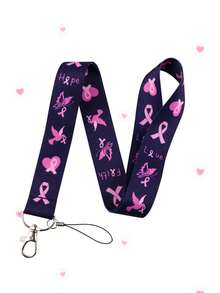 1 Pc Loving White Pink Ribbon Breast Cancer Awareness Pattern Mobile Phone Lanyard Long Ribbon Multi-Color Bow Card Holder Black Pink Key Card Holder Lanyard Suitable For Event Souvenir Gift Givingbreast Work ID Card Sleeve Cancer Awareness - Multicolor - View 15