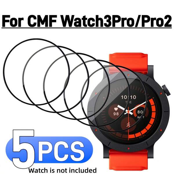 5片裝 CMF Watch 3 Pro/Pro 2 螢幕保護貼，軟膜材質，TPU材質製成（非玻璃），高解析度透明，精準貼合無氣泡，靈敏觸控